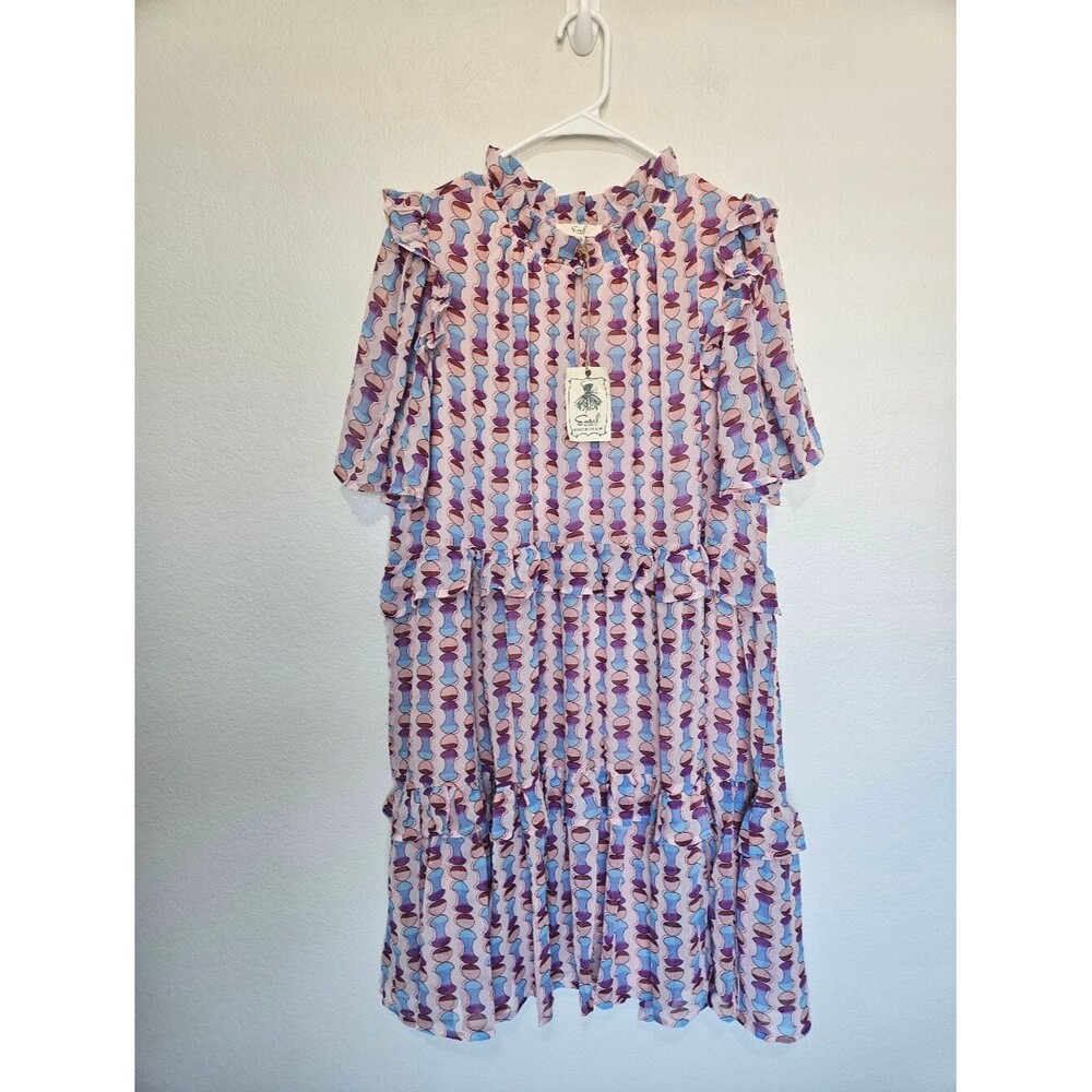 NWT Easel | Geometric Ruffle Tiered Woven Sheer Dress Purple Womens 2X - Picture 3 of 9
